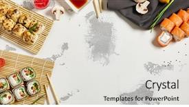 Presentation with sushi - Theme enhanced with japanese sushi rolls set background and a light gray colored foreground