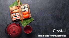  Presentation with sushi - Beautiful presentation theme featuring japanese-sushi-set-top-view backdrop and a dark gray colored foreground