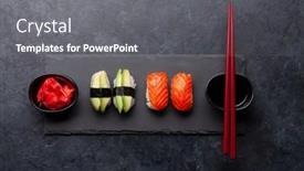  Presentation with sushi - Amazing slide deck having japanese-sushi-set-top-view backdrop and a gray colored foreground