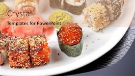  Presentation with caviar - Presentation design enhanced with japanese sushi set with red caviar sushi in the foreground background and a coral colored foreground