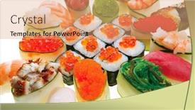  Presentation with japanese food - Slide set enhanced with japanese sushi traditional japanese food background and a coral colored foreground