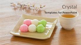  Presentation with stuck - Slide set enhanced with japanese sweets of dumplings stuck in a skewer background and a soft green colored foreground