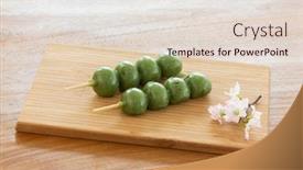  Presentation with stuck - Presentation featuring japanese sweets of dumplings stuck in a skewer background and a lemonade colored foreground