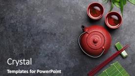  Presentation with asian chopsticks - Slide set having japanese-tea-and-chopsticks background and a dark gray colored foreground