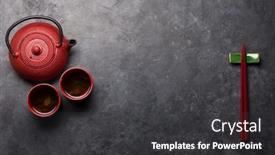  Presentation with asian chopsticks - Audience pleasing presentation theme consisting of japanese-tea-and-chopsticks backdrop and a dark gray colored foreground