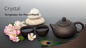  Presentation with japanese flowers - PPT theme consisting of japanese-tea-ceremony-for-inner background and a light gray colored foreground