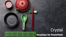  Presentation with asian chopsticks - Theme consisting of japanese-tea-empty-plate background and a dark gray colored foreground