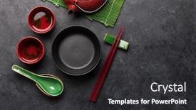  Presentation with asian chopsticks - PPT theme with japanese-tea-empty-plate background and a dark gray colored foreground
