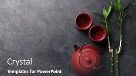  Presentation with japanese food - PPT theme featuring japanese-tea-in-teapot background and a dark gray colored foreground