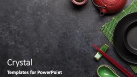  Presentation with asian chopsticks - Audience pleasing presentation design consisting of japanese-tea-plate-soup-spoon backdrop and a dark gray colored foreground