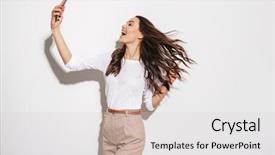  Presentation with mobile technology - Colorful slide deck enhanced with japanese technology - portrait of a joyful asian backdrop and a light gray colored foreground