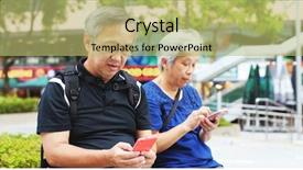  Presentation with nurse and mobile phone - Slide set consisting of japanese technology - senior couple using mobile phone background and a yellow colored foreground