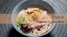  Presentation with japanese ramen - Audience pleasing presentation design consisting of japanese-tonkotsu-ramen-and-pork backdrop and a coral colored foreground