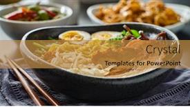  Presentation with japanese ramen - Colorful PPT theme enhanced with japanese-tonkotsu-ramen-bowl backdrop and a gold colored foreground