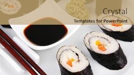  Presentation with salmon dish - Theme enhanced with japanese traditional cuisine - california roll with salmon sake cream cheese and tuna maguro on white dish with sticks isolated over white background background and a coral colored foreground