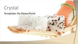  Presentation with cucumber cream - Colorful slide deck enhanced with japanese traditional cuisine - roll with cucumber cream cheese and raw salmon inside sashimi topped smoked salmon and raw eel isolated over white background backdrop and a white colored foreground