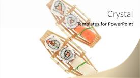  Presentation with cucumber cream - Amazing slides having japanese traditional cuisine - roll with cucumber cream cheese and raw salmon inside sashimi topped smoked salmon and raw eel isolated over white background backdrop and a white colored foreground