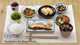  Presentation with healthy breakfast - Theme having japanese-traditional-healthy-breakfast-set background and a coral colored foreground