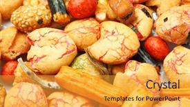  Presentation with cracker - PPT theme consisting of japanese traditional snack rice cracker background and a gold colored foreground