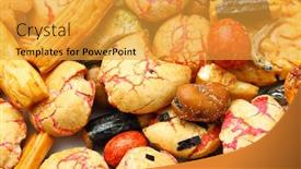  Presentation with cracker - Colorful PPT layouts enhanced with japanese traditional snack rice cracker backdrop and a gold colored foreground