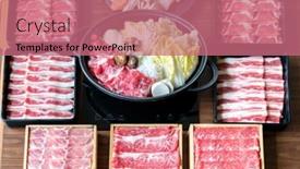  Presentation with wagyu - Amazing slide set having japanese-wagyu-beef-and-kurobuta backdrop and a coral colored foreground