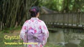  Presentation with japanese - PPT theme consisting of japanese-woman-wear-yukata background and a tawny brown colored foreground