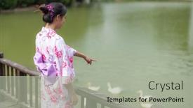  Presentation with japanese - Slide set featuring japanese-woman-wear-yukata background and a light gray colored foreground