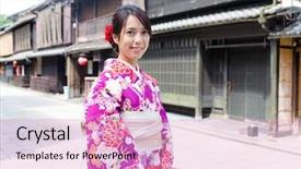  Presentation with kimono - Presentation with japanese woman with japanese kimono background and a coral colored foreground