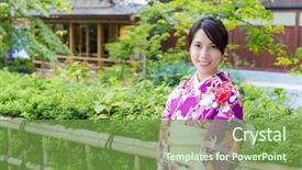  Presentation with kimono - Colorful PPT theme enhanced with japanese woman with kimono dressing backdrop and a seafoam green colored foreground