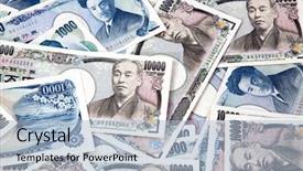  Presentation with bank - Presentation having japanese yen bank notes currency background and a light blue colored foreground