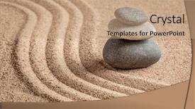  Presentation with stone balance - Slides enhanced with japanese zen stone garden - relaxation meditation simplicity and balance concept - panorama of pebbles and raked sand tranquil calm scene background and a coral colored foreground