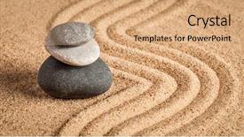 Presentation with stone balance - Presentation theme with japanese zen stone garden - relaxation meditation simplicity and balance concept - panorama of pebbles and raked sand tranquil calm scene background and a coral colored foreground