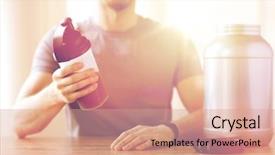  Presentation with healthy people - Presentation theme with jar and bottle preparing protein background and a coral colored foreground