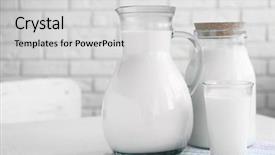  Presentation with milk bottle and milk glass - Slide deck having jar and glass of milk background and a  colored foreground