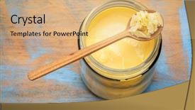  Presentation with clarified butter - Presentation theme featuring jar and spoon of ghee background and a coral colored foreground
