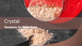  Presentation with protein - PPT theme with jar and spoon with protein powder on dark background background and a violet colored foreground