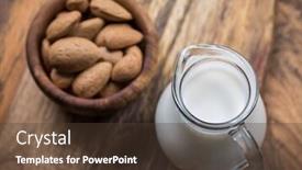  Presentation with nuts milk - Presentation theme with jar of almond milk with almond nuts on wooden background background and a tawny brown colored foreground
