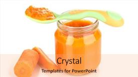  Presentation with baby food jar - Audience pleasing PPT theme consisting of jar of baby puree backdrop and a yellow colored foreground