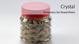  Presentation with plastic container - PPT theme with jar of chocolate butter cookies background and a light gray colored foreground