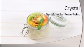  Presentation with corn flakes - Presentation enhanced with jar of corn flakes with milk and fresh fruit on white background background and a sky blue colored foreground