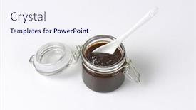  Presentation with jam - Cool new PPT layouts with jar of fresh plum jam with spoon on white background backdrop and a sky blue colored foreground