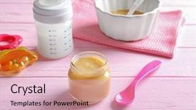  Presentation with baby food - Slide deck having jar of healthy baby background and a lemonade colored foreground
