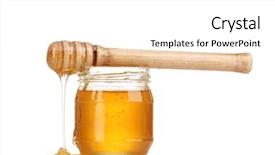  Presentation with honey - Slides featuring jar of honey and wooden drizzler isolated on white background and a white colored foreground
