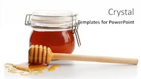  Presentation with honey - Presentation featuring jar of honey with dipper isolated on white background and a white colored foreground