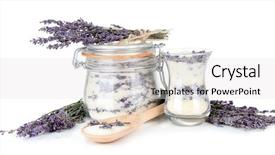  Presentation with lavender flowers - PPT layouts having jar of lavender sugar and fresh lavender flowers isolated on white background and a light gray colored foreground