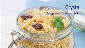  Presentation with hazelnuts - PPT theme having jar of morning granola background and a sky blue colored foreground
