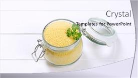  Presentation with couscous - Slide set consisting of jar-of-raw-couscous background and a sky blue colored foreground