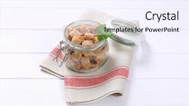  Presentation with soy - Cool new PPT layouts with jar of soy meat cubes backdrop and a sky blue colored foreground