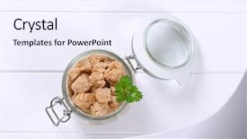  Presentation with soy - Audience pleasing PPT theme consisting of jar of soy meat cubes backdrop and a  colored foreground