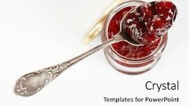  Presentation with strawberry - Amazing slide set having jar of strawberry jam backdrop and a white colored foreground